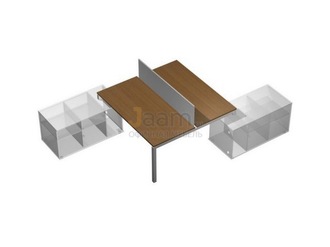 Мебель для персонала Рабочая станция (2х140) с настольным экраном ДСП (белый премиум) на 2-х опорных тумбах левых (БЕЗ ТУМБ) КВ 0140